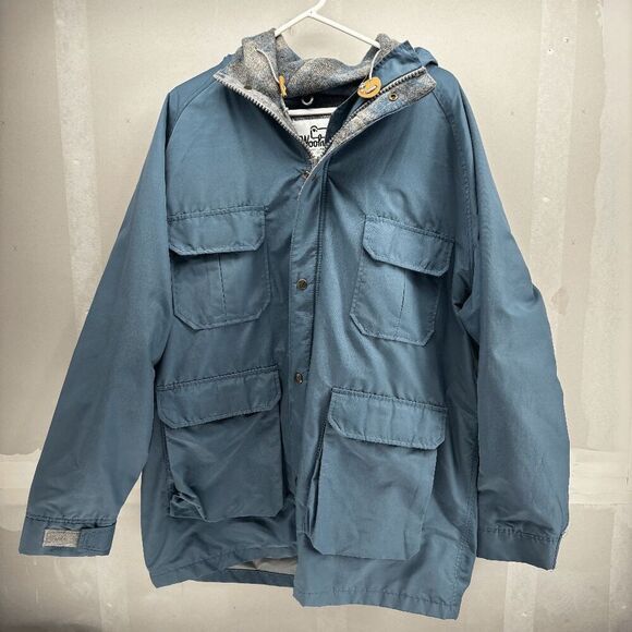 Vintage 60s Woolrich Hunting Rain Snow Wool Jacket Coat 4 Pocket Mens XL Blue - Picture 1 of 7